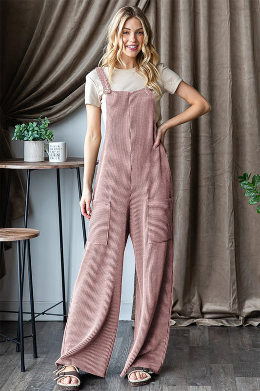 Heimish Full Size Ribbed Front Pocket Sleeveless Jumpsuit