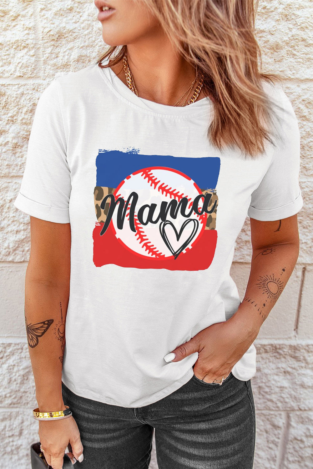 MAMA Heart Graphic Round Neck T-Shirt