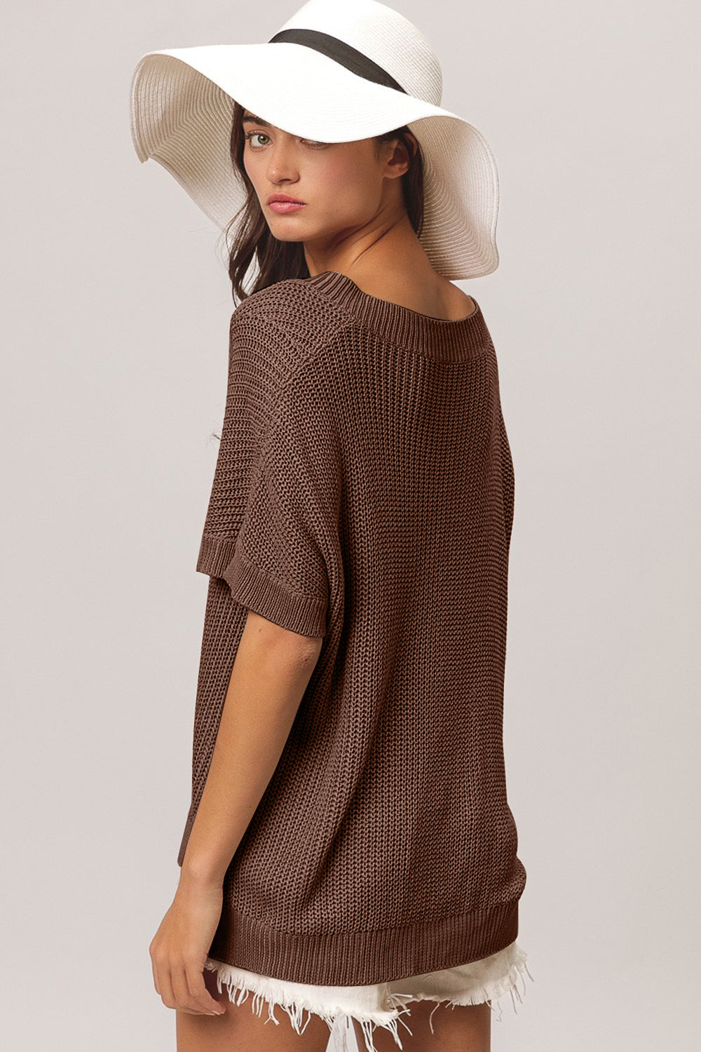 BiBi V-Neck Slit Short Sleeve Sweater